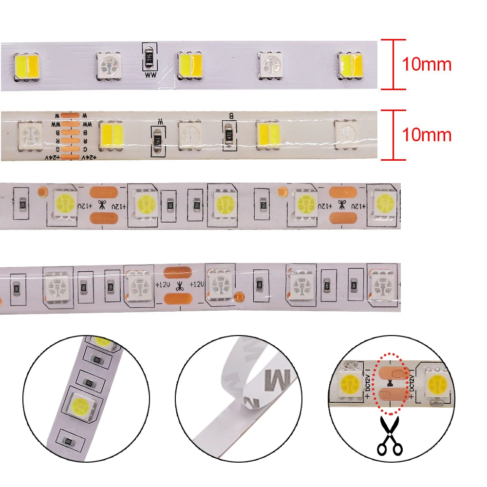 DC 12V 24V RGB RGBW RGBCCT LED Strip White / Warm IP21 IP65 IP67 60leds/m 5050 Flexible Tape Light Lamp 5m | Освещение