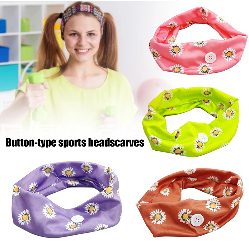 

Newly Wide Stretch Hair Bands with Buttons Moisture Wicking Breathable Fabric Headbands for Nurses Protect Your Ears S66