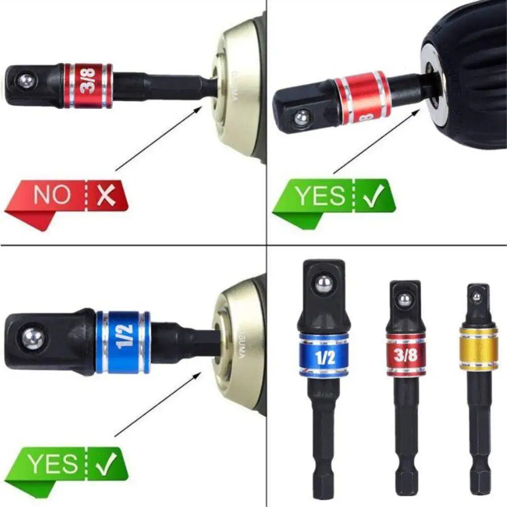 3pcs/set 1/4" 3/8" 1/2" Socket Bit Adapter Drill Nut Driver Extension Bits Drilling Heads | Инструменты