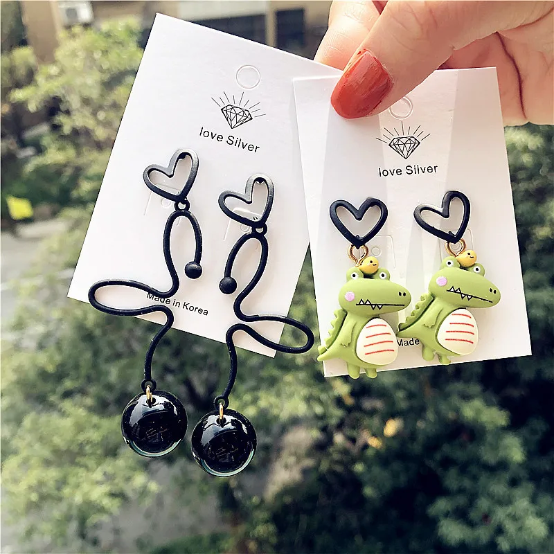 

Dinosaur Earrings for Girls Women Earring Long Cute Animal Acrylic Little Black Green Children Birthday Gift Lovely Jewelry