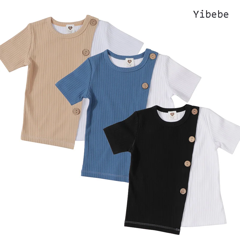 Детская одежда модная контрастная детская футболка для малышей хлопковый топ