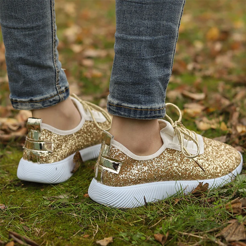 Женские кроссовки на плоской подошве Сияющие для занятий спортом свежем воздухе