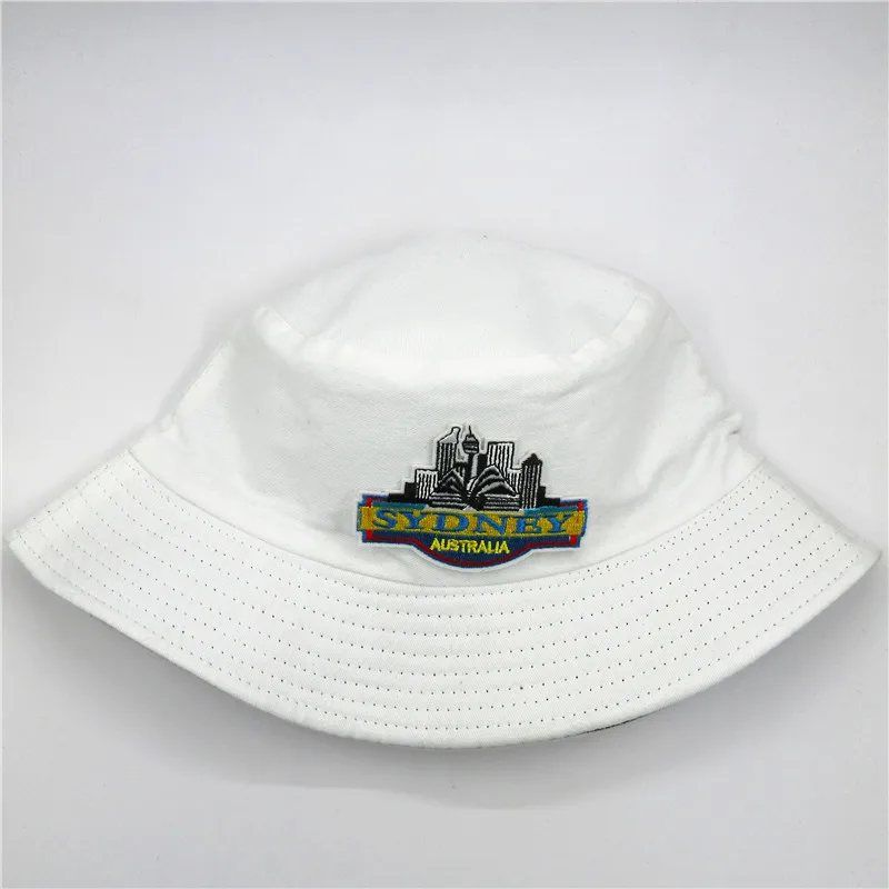 

Geometric building embroidery cotton Bucket Hat Fisherman Hat outdoor travel hat Sun Cap Hats for kid men Women