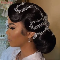 topqueen hp394 handmade wedding hair vine silver rhinestone bridal headband long women headwear wedding party hair accessories