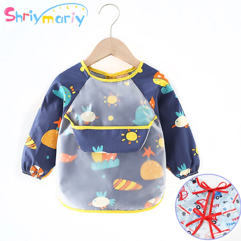 

Toddler Baby Bibs with Sleeves Cartoon Cotton Bibs with Pocket Baby Eating Clothes Children Long Sleeve Inverted Feeding Bibs