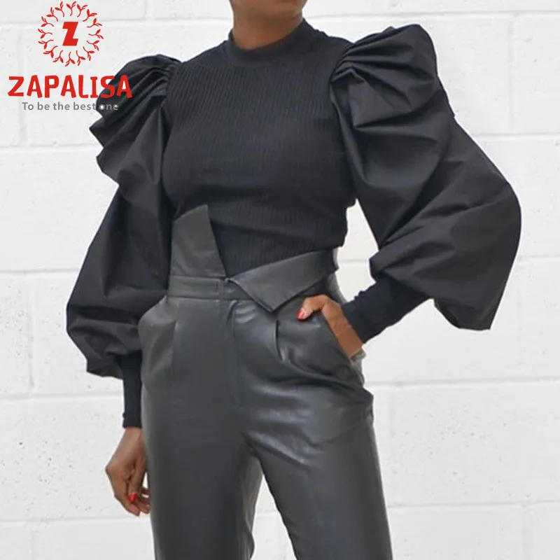 Elegant Slim Vintage Puff Sleeve T-shirt O Neck Solid Color Patchwork Streetwear Women Long Tops Fashion Knitted Tshirt Женская одежда