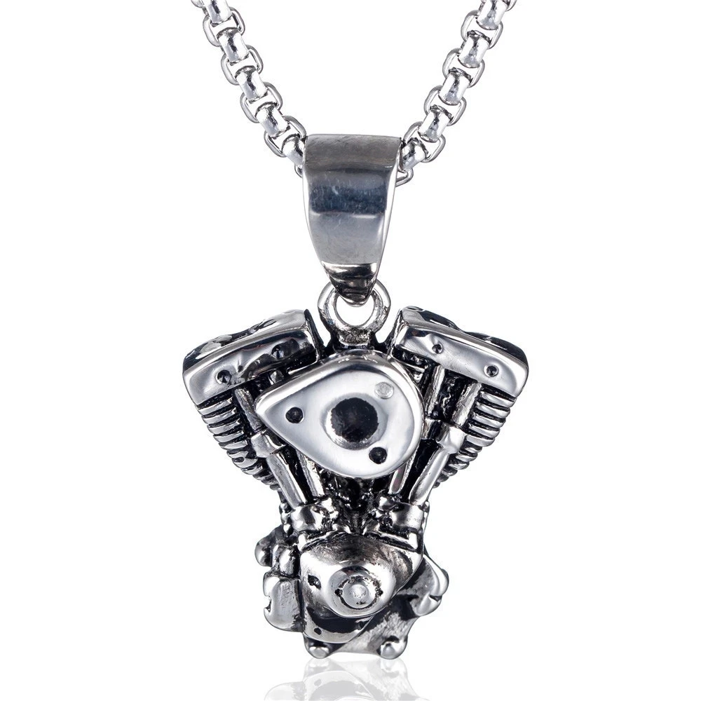 

YSMLK Creative hip-hop rock retro locomotive motorcycle engine punk domineering mens pendant birthday gift necklace jewelry