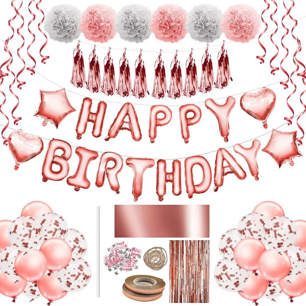 

Balloon Party Balloons Letter Happy Birthday Silk Curtain Blessing Celebration Anniversary Decoration 27pcs Suit Rose Gold
