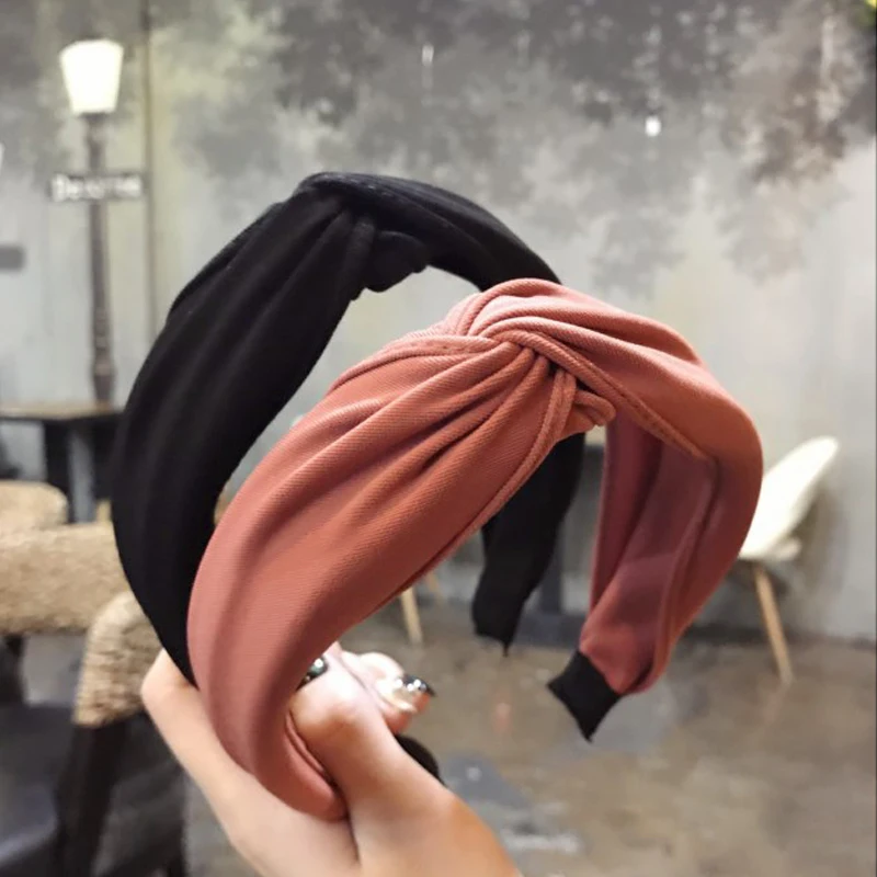 

2021 Non-slip Resilience Retro Solid Wide Headband Hair Band Hair Hoop Bezel Women Girls Hairbands Hair Accessories Headwear
