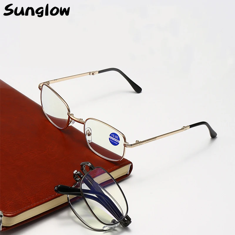 

Sunglow Folding Reading Glasses,Men Women Fashion Blue Light Glasses,Presbyopic With Portable Eyeglass Case,Fold Leg Of Glasses