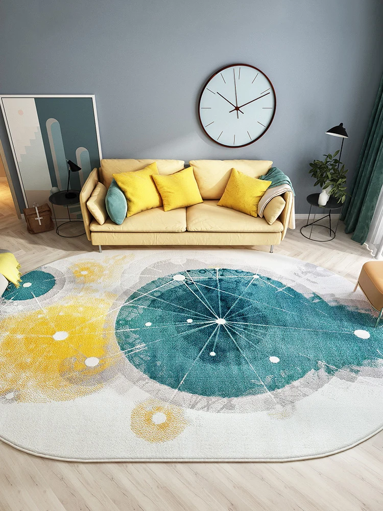 

Light Luxury Modern Oval Carpets For Living Room Piano Coffee Table Mat Nordic Style Art Yellow Bedroom Carpet Floor Blue Light