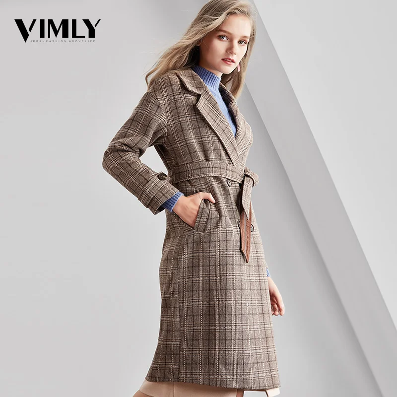 Женское шерстяное клетчатое пальто в английском стиле элегантная длинная