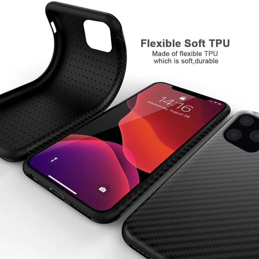 LAPOPNUT Carbon Fiber Lines Case for Iphone 11 Pro Xs Max Xr X 7 8 Plus 6 6s 5 5s SE Shockproof Slim Soft Silicone Bumper Cover |