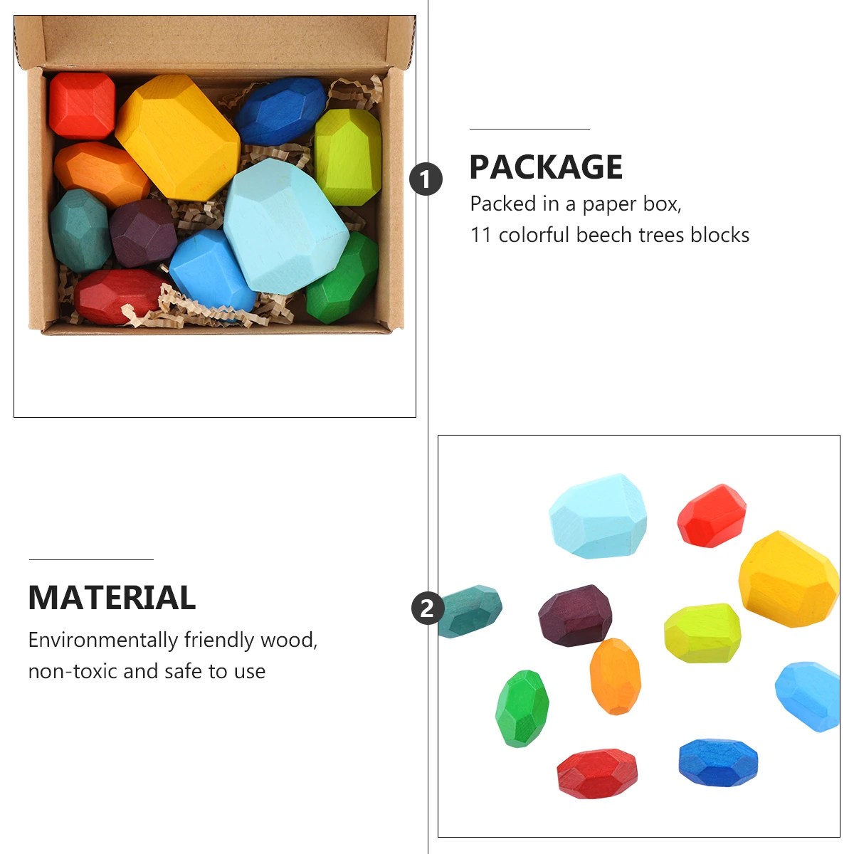 

11pcs Children Creative Wooden Stone Educational Toy Colorful Toy Bricks