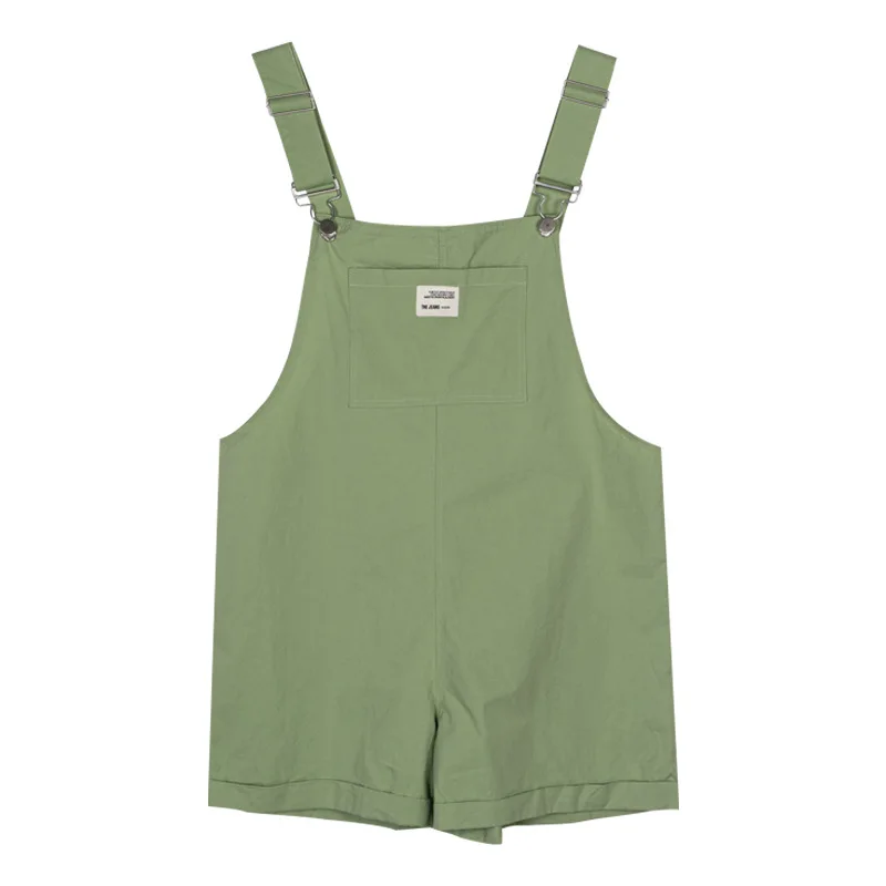 

Purplelano Korean Fashion Short Overalls Strap Buckles Boyfriend Wide Leg Rompers Pocket Loose 2021 Playsuit Solid Color Casual