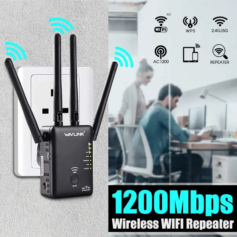 

Wavlink AC1200 WIFI Repeater Range Extender Mini Wireless Router Wifi Booster Signal Amplifier Dual-Band 4 External Antennas