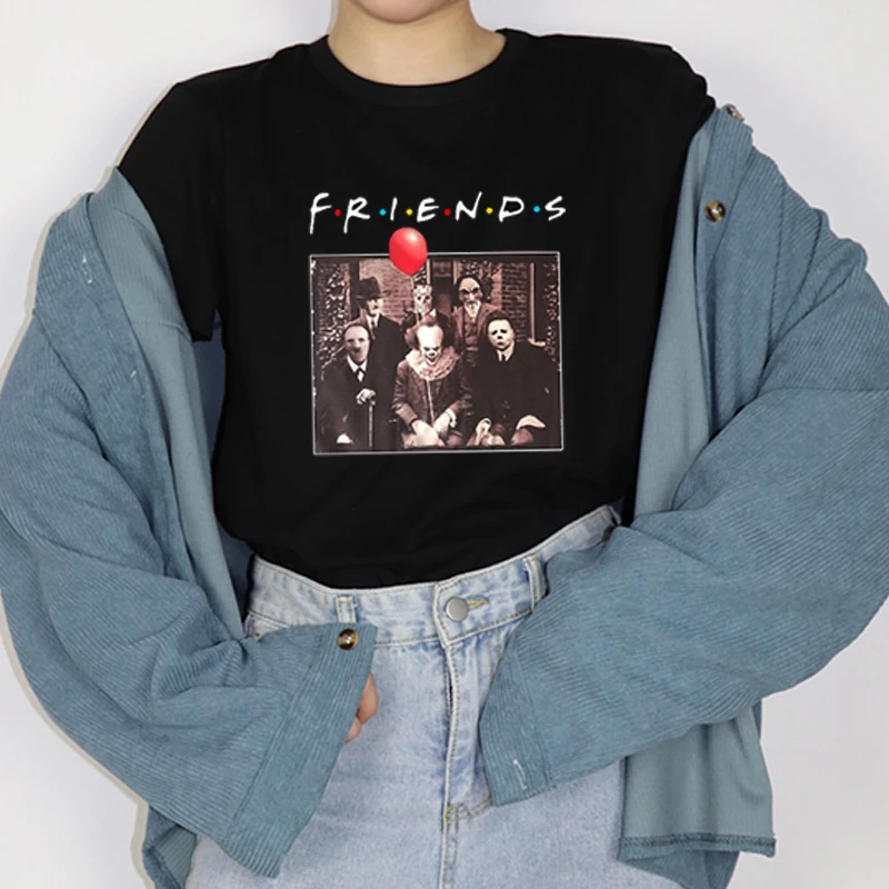 Horror Friends Tshir Pennywise Michael Myers Jason Voorhees Halloween Men's and women's half sleeve 100 cotton versatile T-shirt фигурка funko vinyl figure 5 star horror jason voorhees 34012