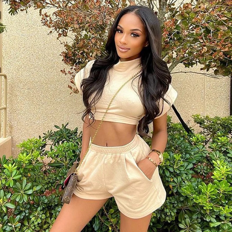 

Casaul Women Tracksuit Two Piece Set Biker Short Suit Shirt + Pants With Pocket Sportsuit Summer Clothes For Women Outfit