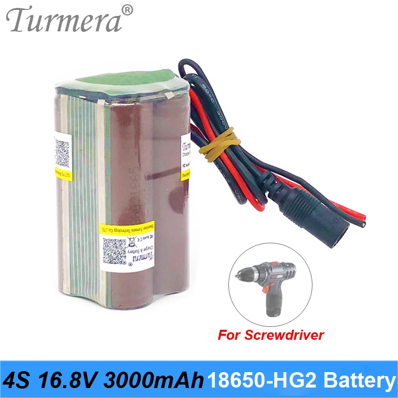 

4S 16. 8V 14.4V 3000mAh Reachargeable Lithium Battery Pack INR18650-HG2 3000mAh 30A Battery Cell with 4S 30A BMS for Screwdriver