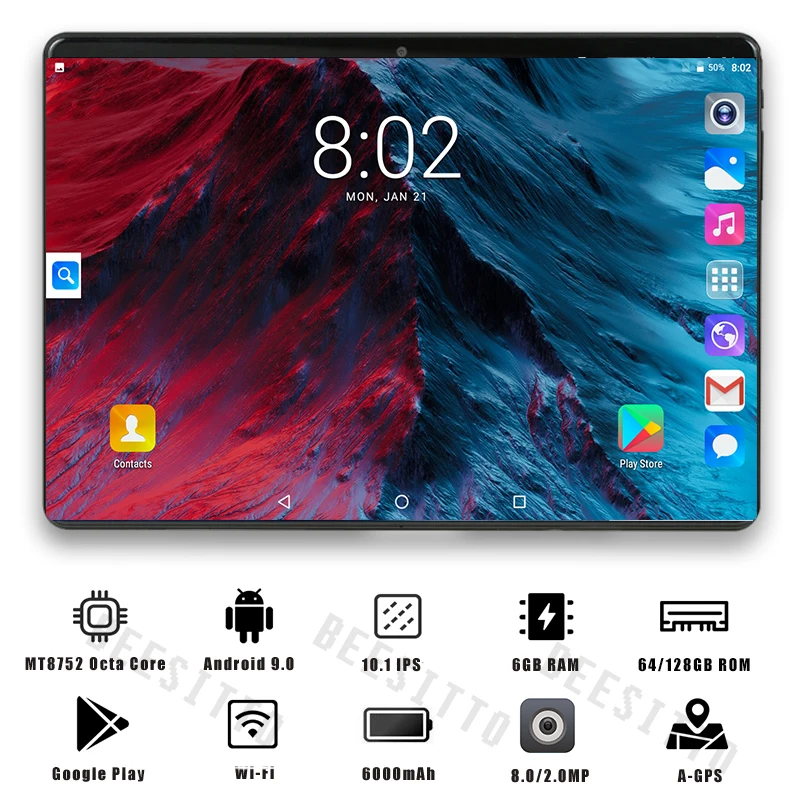 Новые 10 дюймов планшетный ПК с системой андроида и 9,0 Octa Core 6 ГБ Оперативная память 128 Гб Встроенная память 3g, 4G, FDD, LTE, Wi-Fi, Bluetooth gps, с функцией звонка, планшет, pc