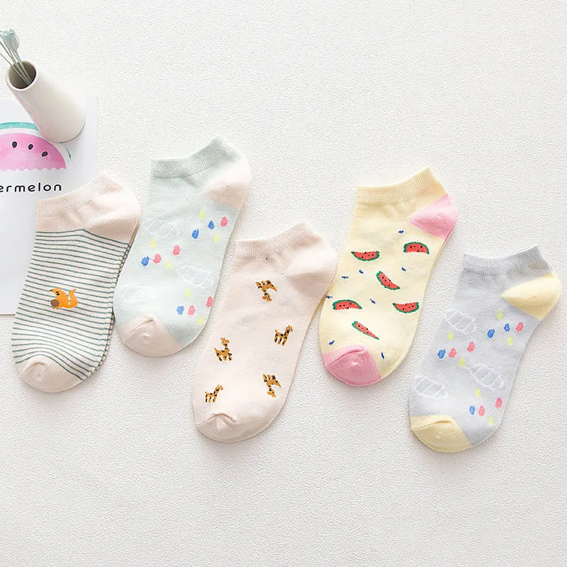 5 пары/компл. женские носки забавные с фруктами и милыми рисунками лето осень