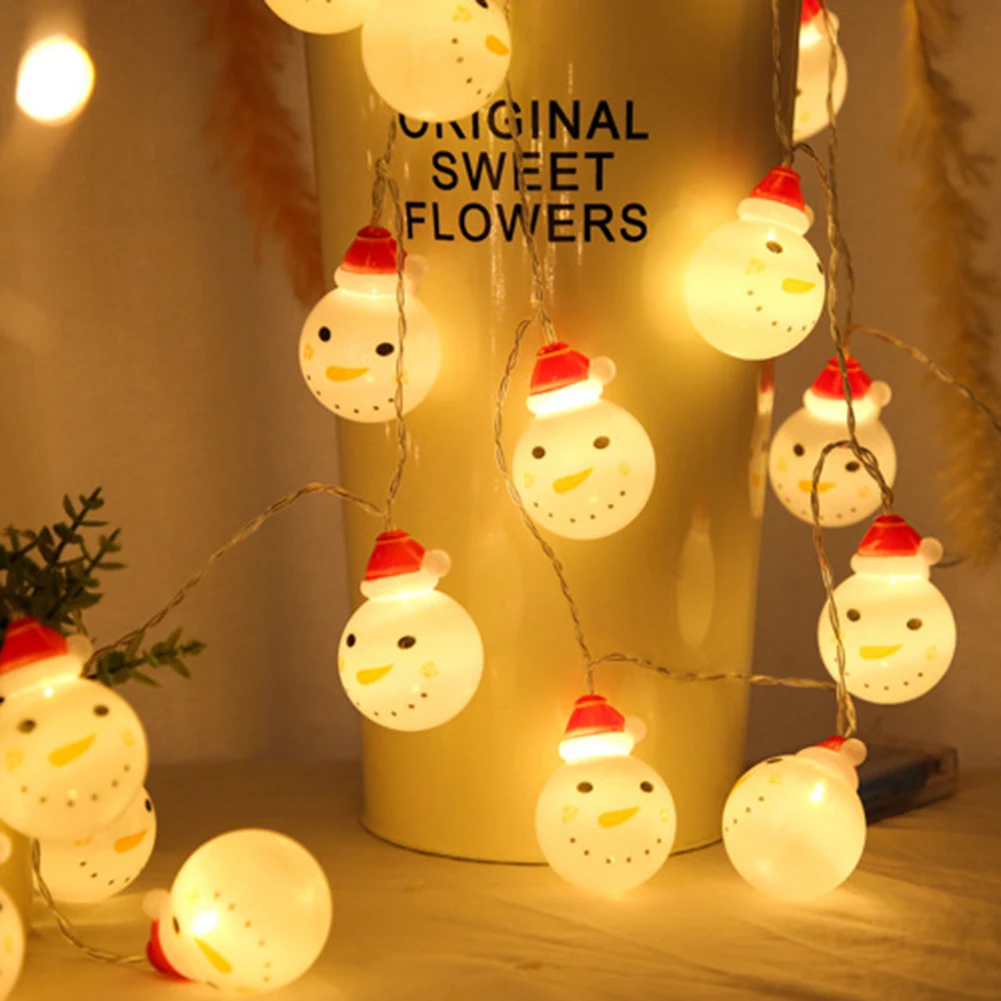 LED Christmas String Lights Snowman Ball Lemon Smiley Cloud Shaped Waterproof Battery for Holiday Christmas Party Curtain Deco