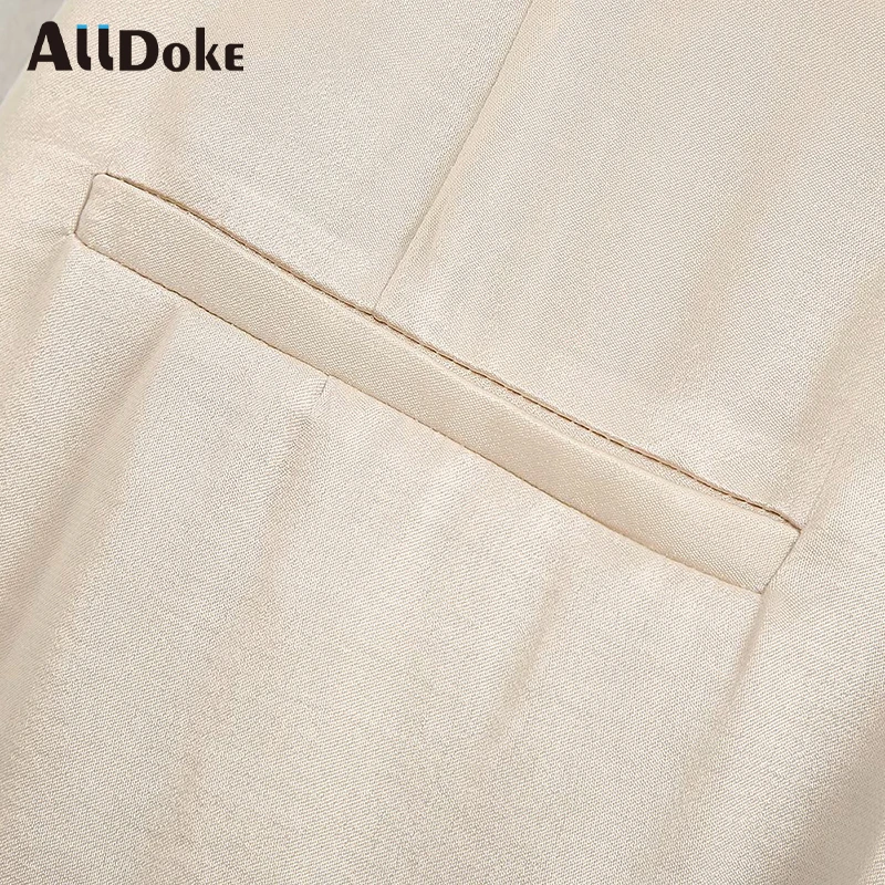 

ALLDOKE pink casual satin women shorts high waist double pockets streetwear beige shorts femme casual zipper loose shorts mujer