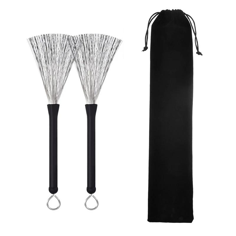 

1Pair of Wire Retractable Loop End Drum Brushes for Jazz Drum Stick Black