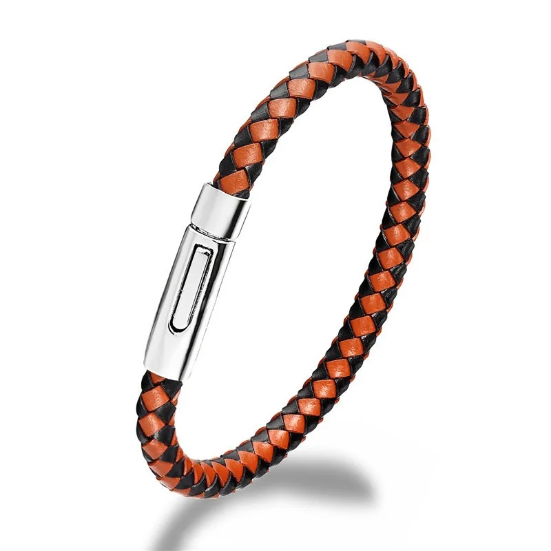 

popular style leather rope woven bracelet leather bracelet stainless steel magnetic buckle real leather rope bracelet lovers