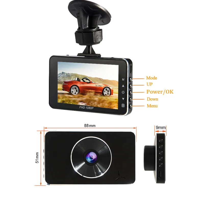 E ACE Автомобильный видеорегистратор 3 0 дюймов IPS Mini Dashcam FHD 1080P с двумя объективами