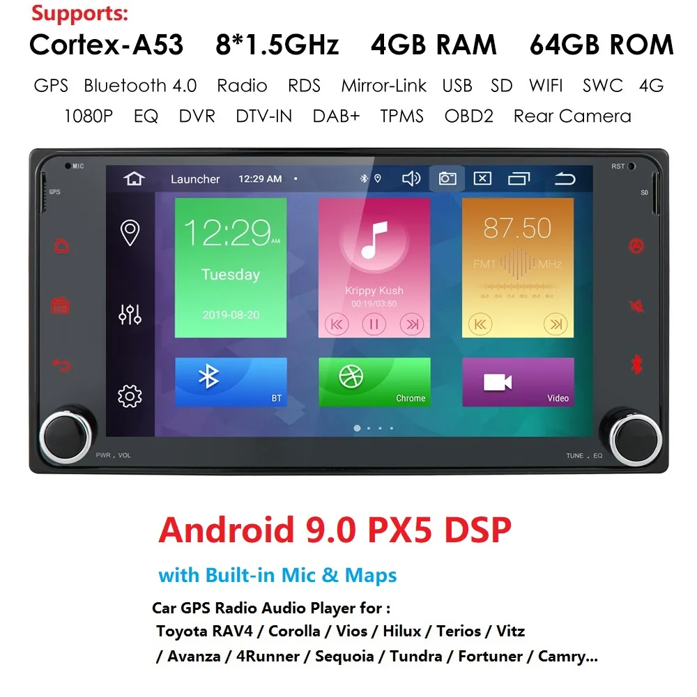 

PX5 4G+64G Android10 Car Radio multimedia Player Universal GPS Navigation Bluetooth WiFi 2din Autoradio Stereo Audio For Toyota