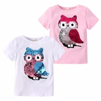 girls clothes sequined t shirt new color changing short sleeved t shirt kids cartoon top 2 8years