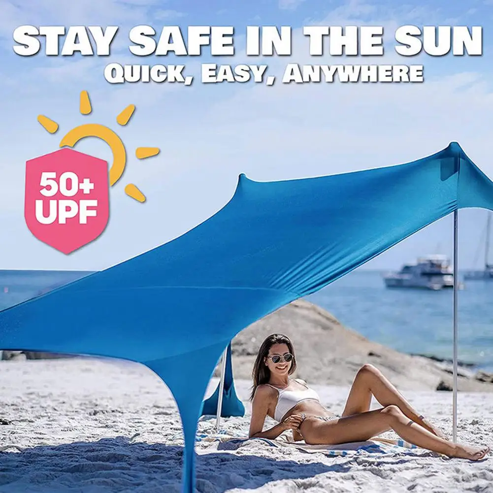 

Beach Sunshade Large Family Awning Canopy Aluminum Pole Waterproof UPF50+ UV Camping Tent Tarp Lightweight Portable Sun Shelter