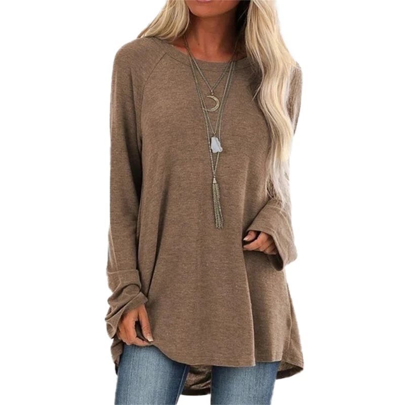 

T Shirt Female 5XL Women Casual Long Sleeve T Shirt Female Spring Loose Top Long Sleeve Round Neck Solid Pullovers T Shirt