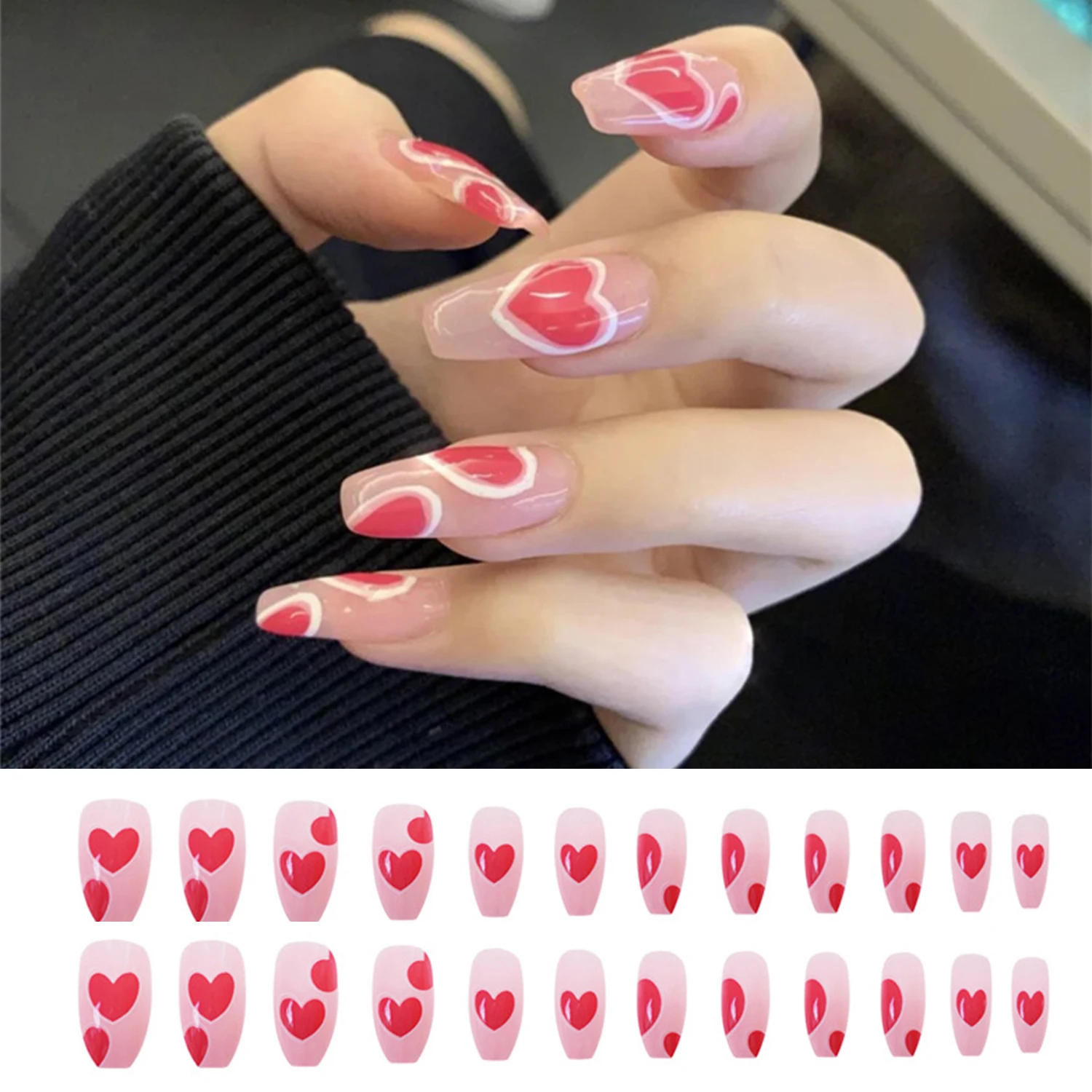 24 шт./компл. однотонные Длинные накладные ногти балерины с клеем носимые