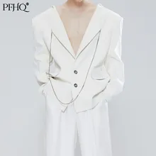 PFHQ 2021 Men's Fashion Loose Original Back Middle Zipper structure Three-dimensional Chain Leather Suit Autumn Winter 21E76 (1)