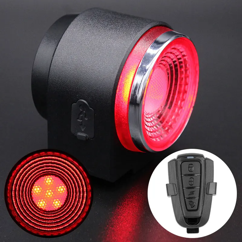 

Rechargeable Rear Bicycle Light Brake Bike Tail Lamp Wireless Remote Control Cycling Taillight Anti-theft Burglar Alarm Bell