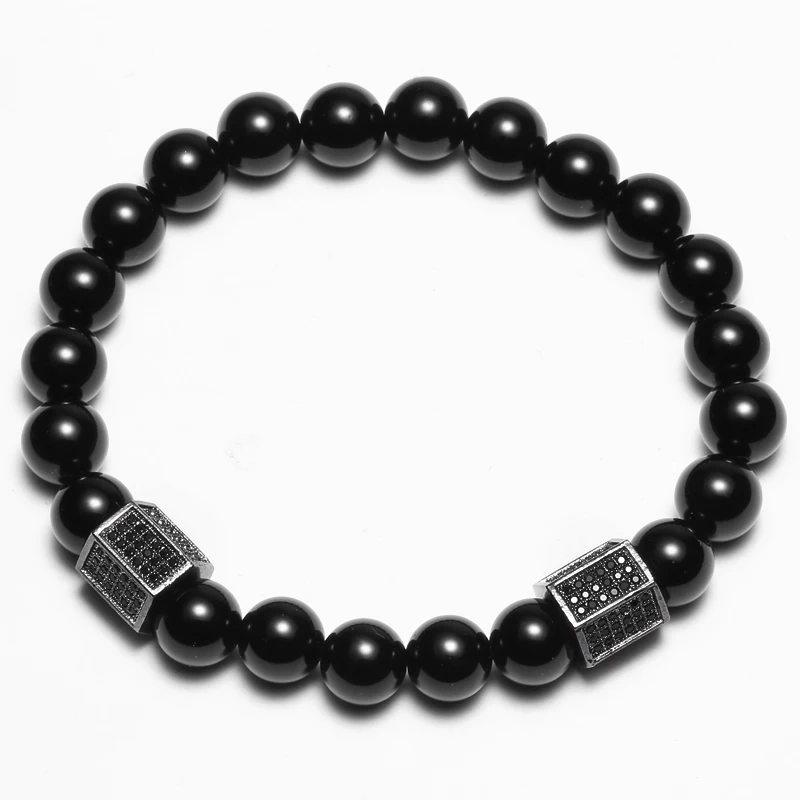 

Mcllroy Friendship Elastic Rope CZ Charm Bracelet Striped Black White Natural Stone Beads Bracelets for Women Men vinking gift