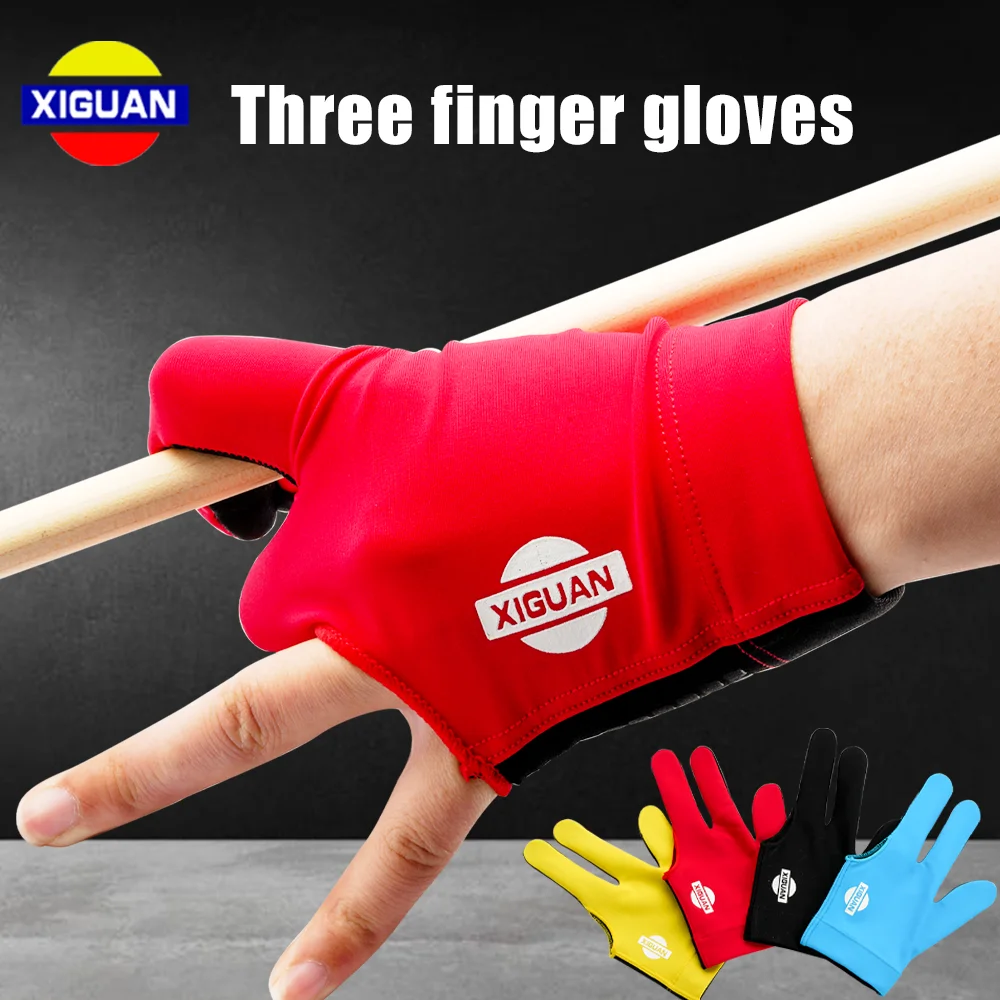

XIGUAN Billiard Gloves Pool Cue Three Fingers Gloves Non-slip 1pcs Red/Yellow/Black/Blue Left/Right Hand Billiard Accessories