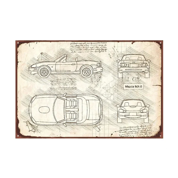 

Mazda MX-5 (1998-05) Da Vinci Sketch Artwork Tin Sign TP-0357