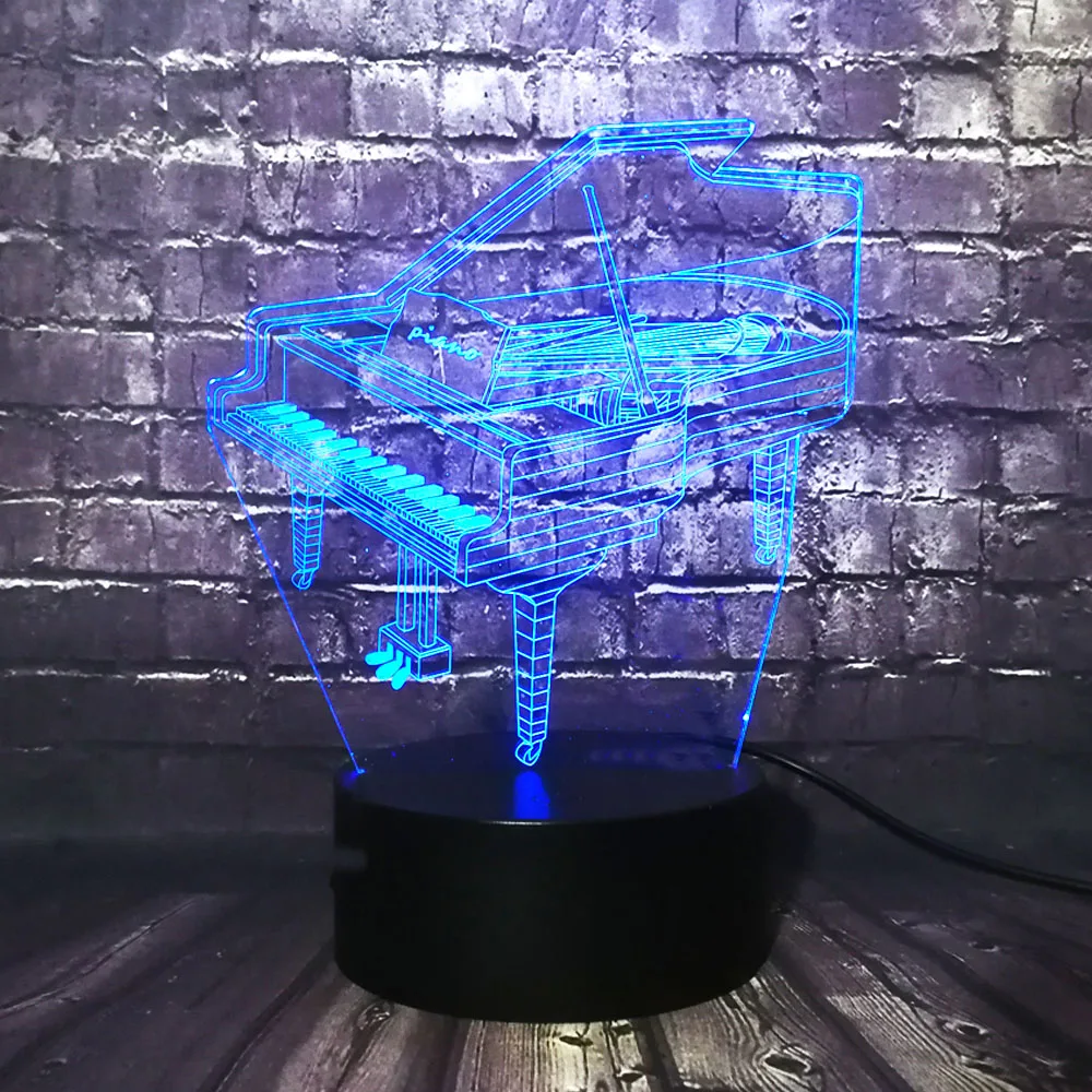 Музыкальный инструмент Ретро пианино 3D USB светодиодный светильник 7 цветов Лампа