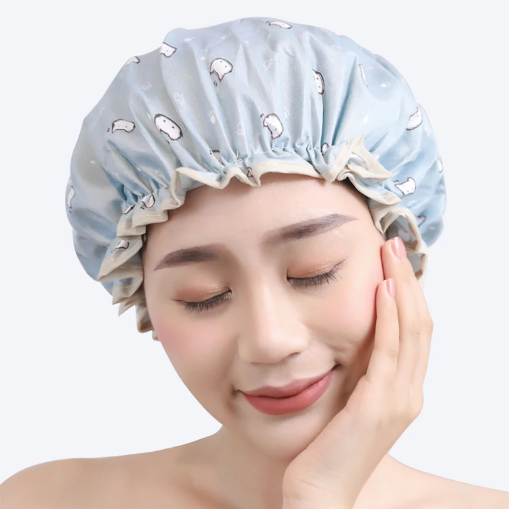 

Double-layer shower cap waterproof adult women shower bath bath cap shampoo cap cute hood kitchen ladies oil fume-proof cap