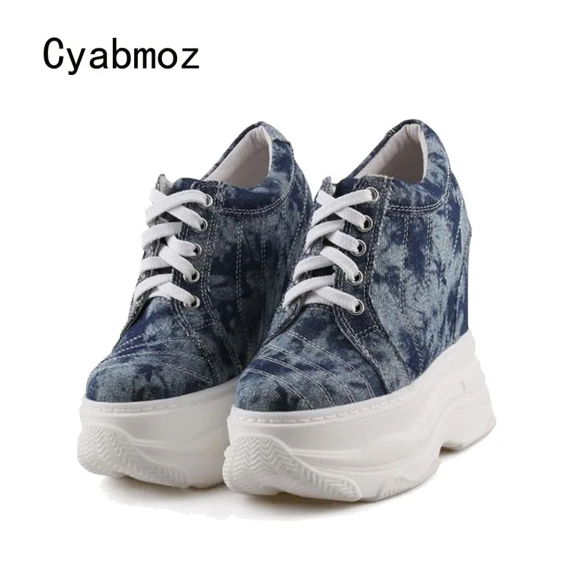 

Женские туфли-лодочки на платформе Cyabmoz, пикантные модные кроссовки из денима, на высоком каблуке, повседневная Вечерние
