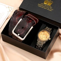 business quartz wrist watch for men top brand gold dial retro luxury belt set men original gifts for men watches stainless steel