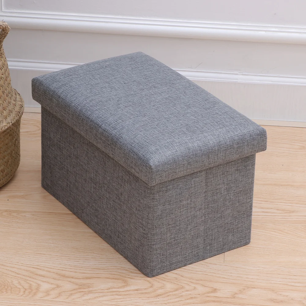 

Foldable Storage Ottoman with Folding Chest Storage Box Linen Fabric Ottomans Bench Foot Rest for Bedroom Living Room (Grey)