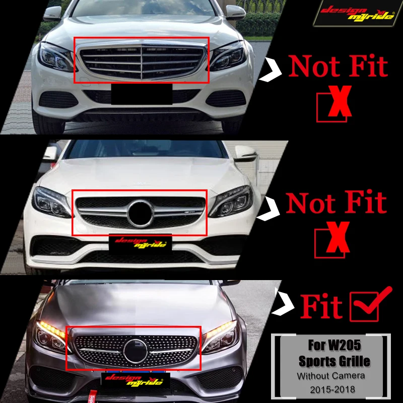 Для Mercedes W205 C205 S205 Спортивная Передняя Алмазная решетка гриль грили ABS черный C180 C200