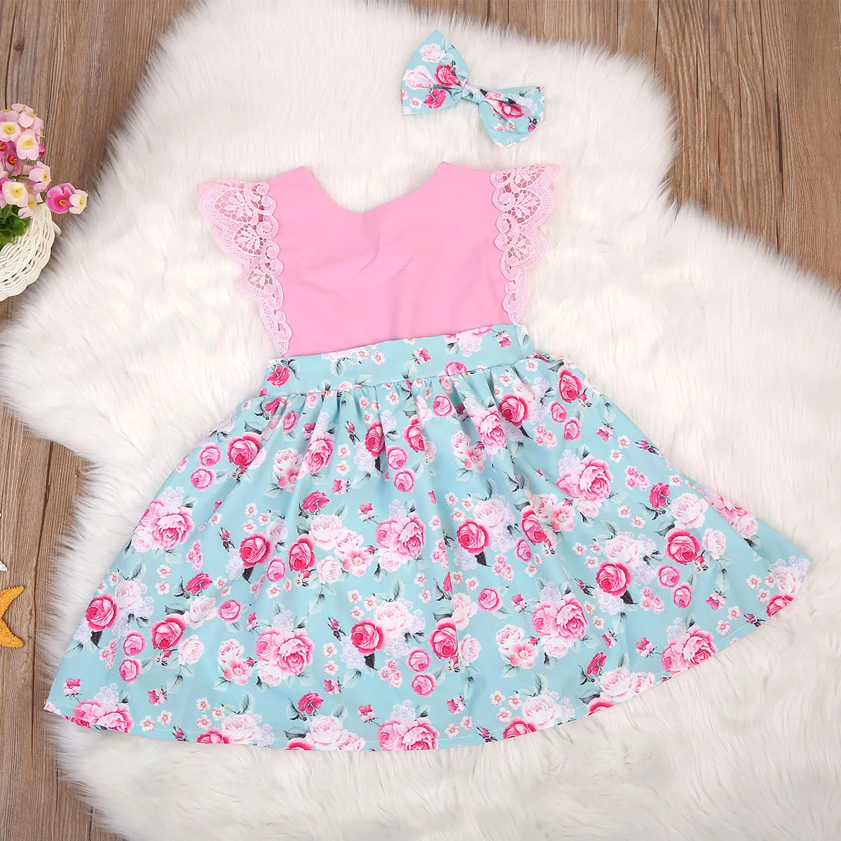 Pudcoco 2019 Family Baby Girls Kids Floral Princess Dress Lace Romper Summer Dresses Headband 2-7Y | Детская одежда и обувь