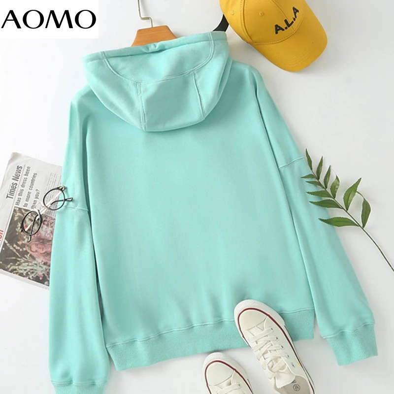 

AOMO women letter embroidery hoodie sweatshirts japanese fashion 2020 oversize ladies pullovers hooded jacket 4T12A
