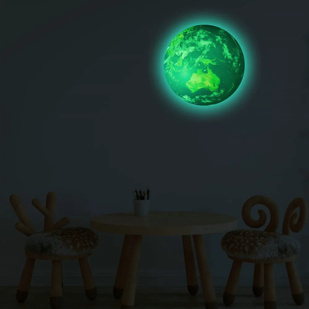 30cm Luminous Moon Earth Cartoon DIY 3D Wall Stickers for Kids Room Bedroom Glow In The Dark Wall Sticker Home Decor Living Room