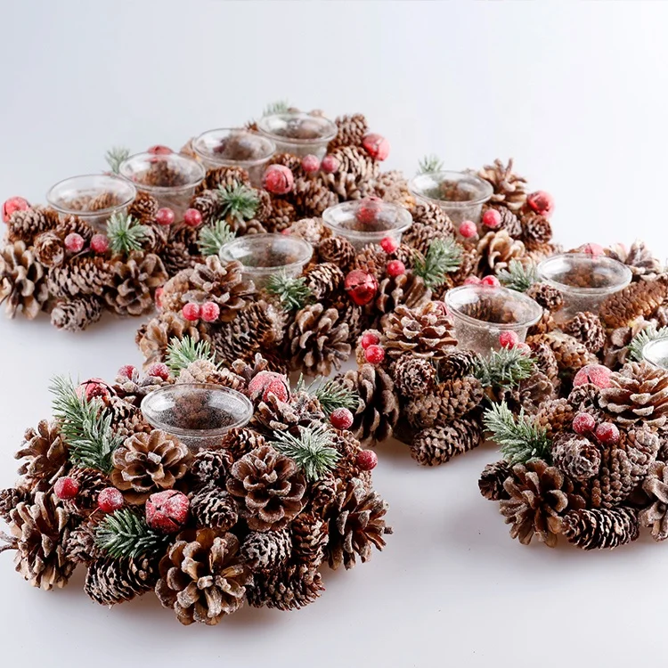 

Xmas Candle Holders 2021 Winter Ornaments Garlands Home Decor Table Centerpiece Festival Party Dried Flowers